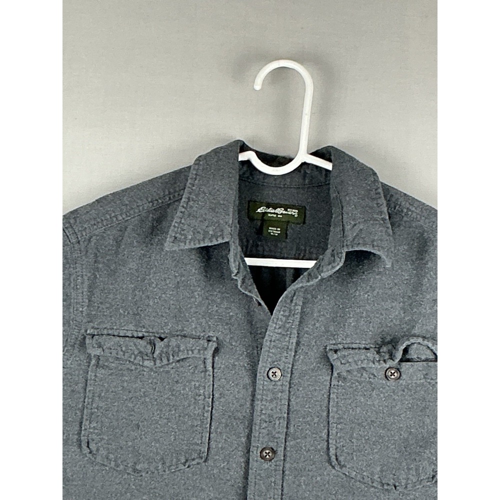Eddie Bauer Long Sleeve Heavy Flannel Shirt Men's Medium Classic Fit Gray Hiking - Picture 2 of 9